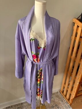 Vintage Victoria’s Secret lavender floral lace slip dress + matching robe set